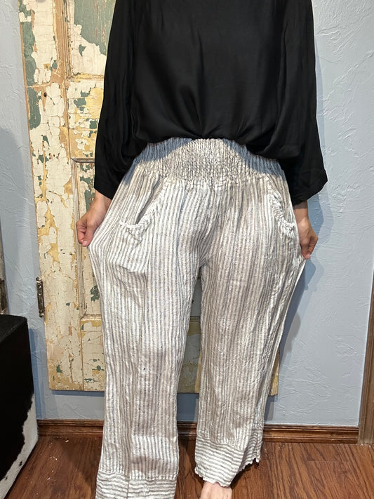Black & White Stripe Linen Pants