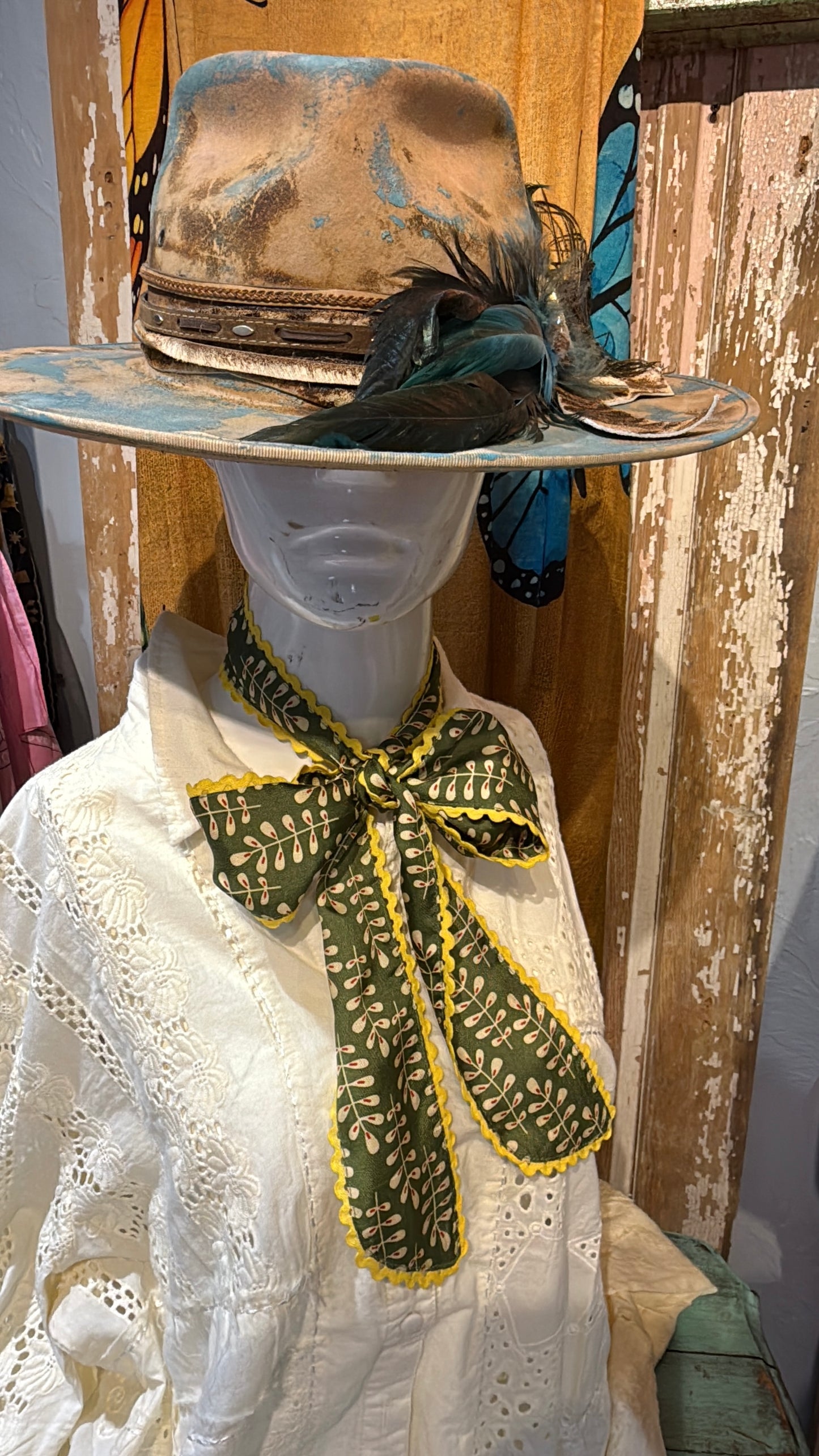 Green and Yellow 100% Silk Twilly