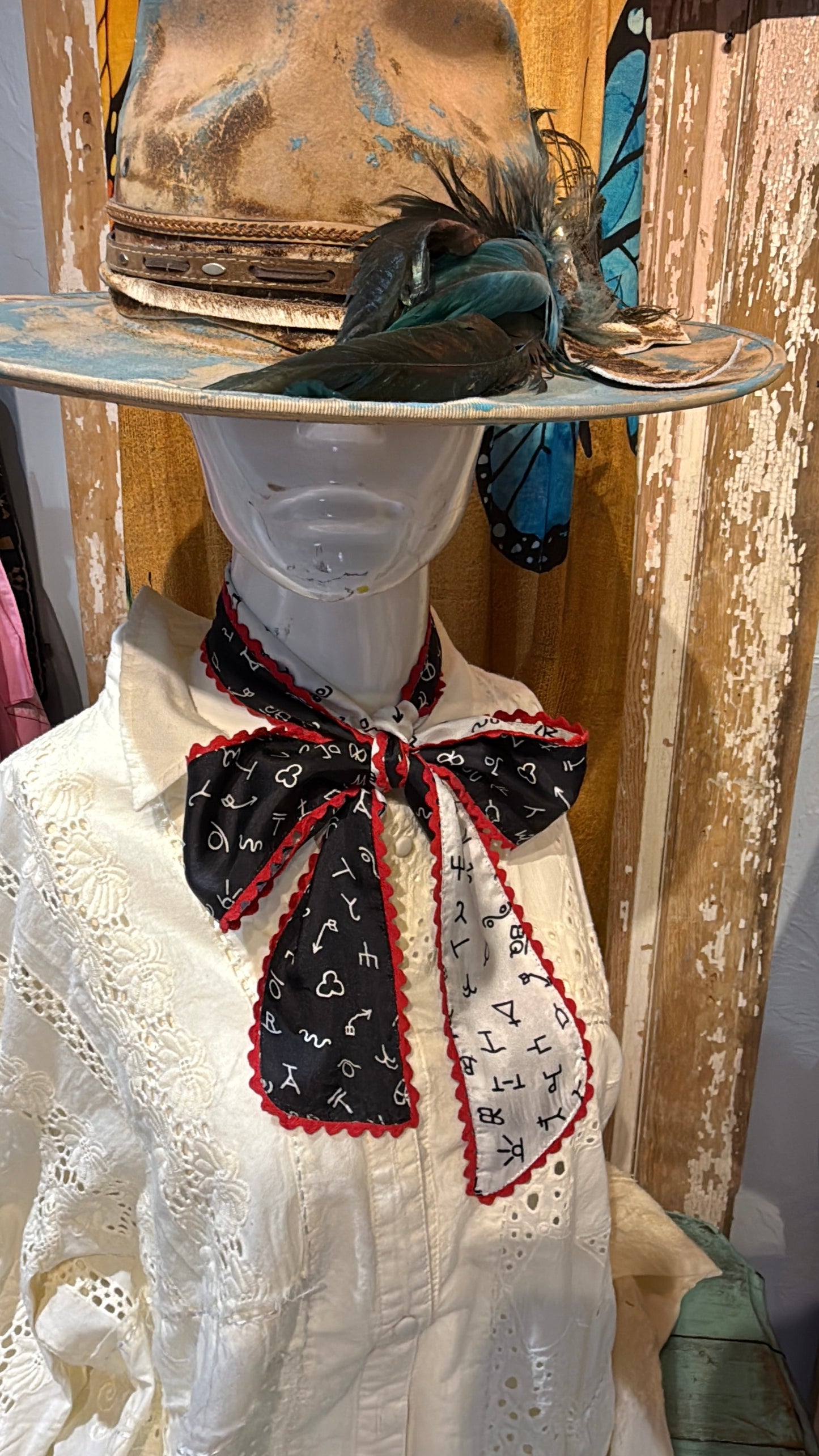 Red, Black, and White Brand 100% Silk Twilly