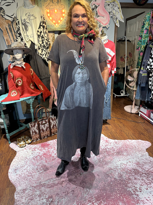 Blue Velvet Gray Chief Print Dress