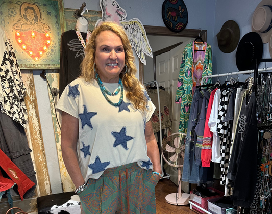 Blue Velvet Denim Star Patch Top
