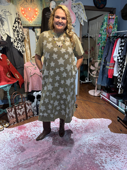 Blue Velvet Olive Star Patch Dress