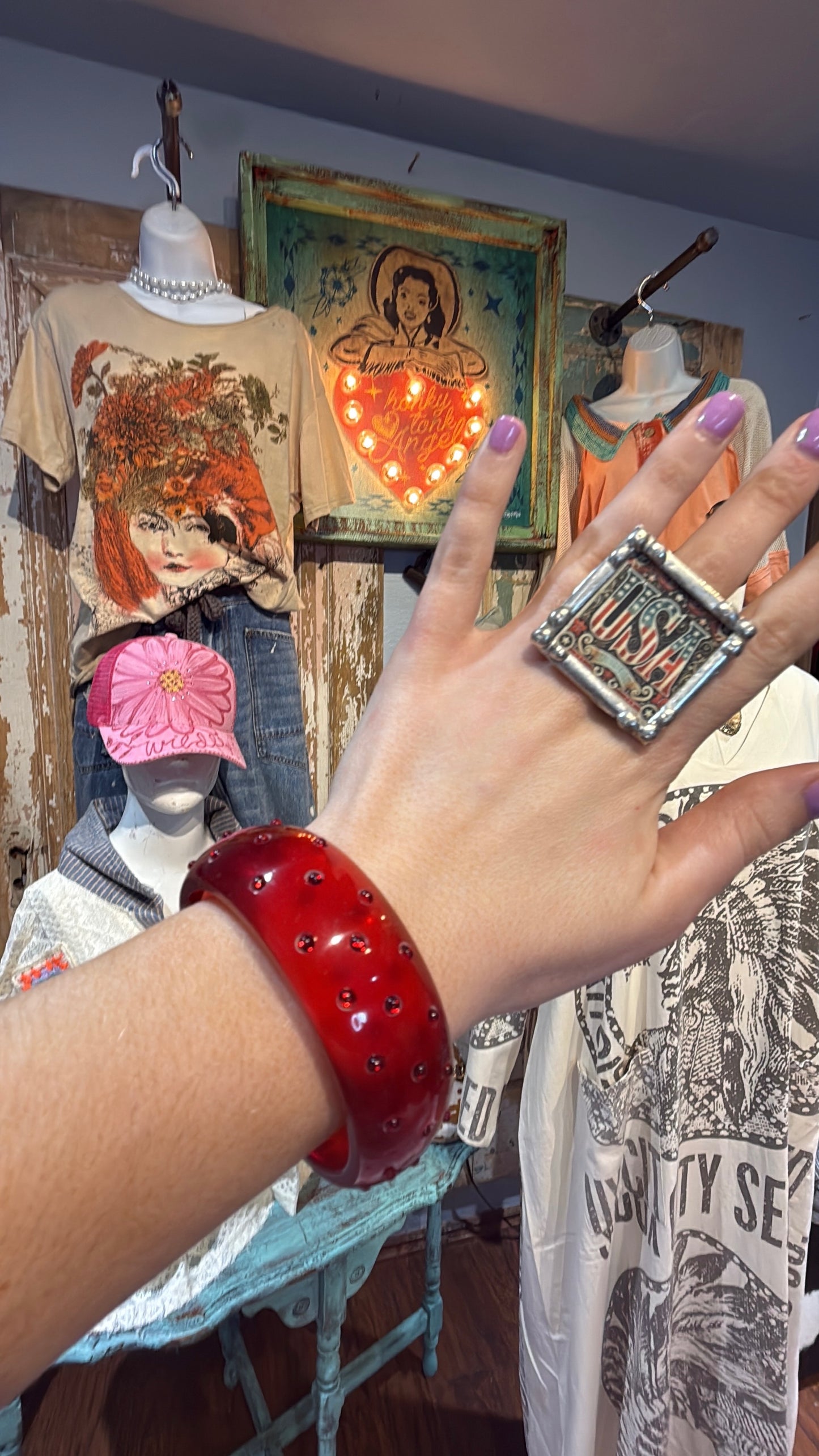 Red Resin Rhinestone Bracelet