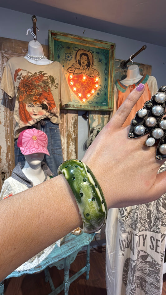 Green Rhinestone Resin Bracelet
