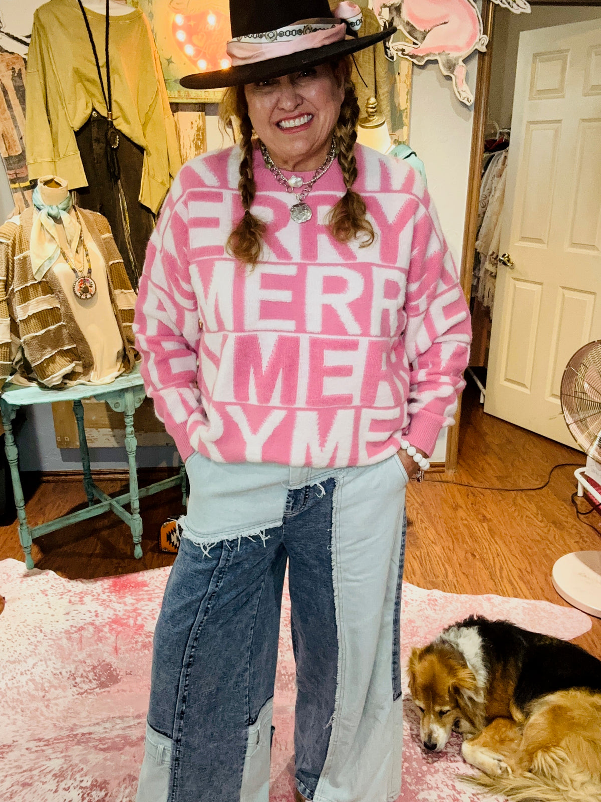 Pink Merry 3D Yarn Pullover Christmas Sweater