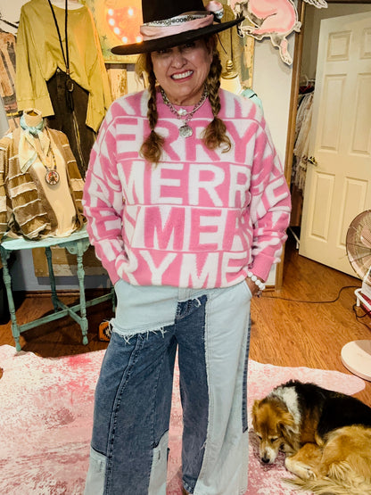 Pink Merry 3D Yarn Pullover Christmas Sweater