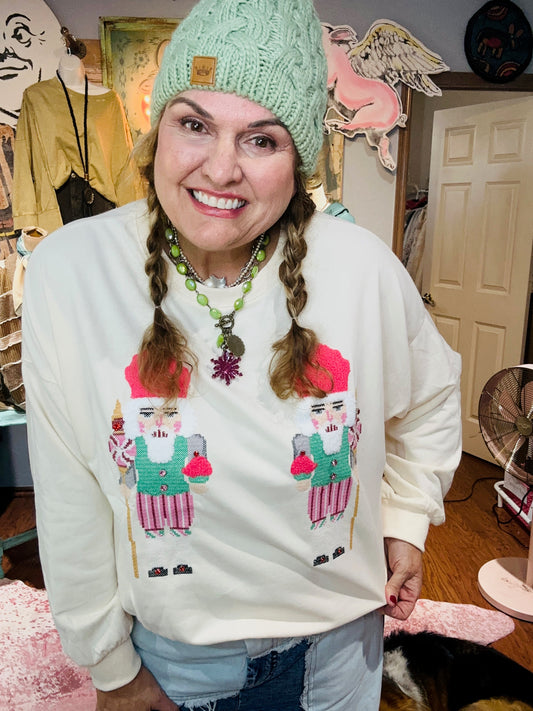 Cream Nutcracker Embroidered Sweater