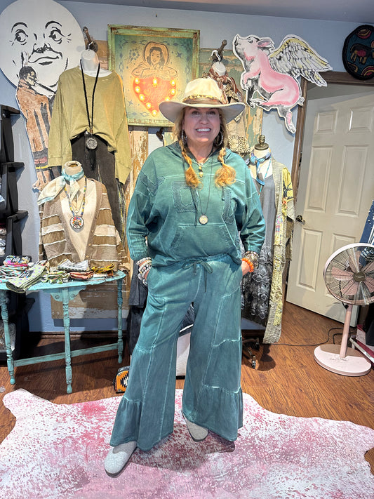 I Love Linen Teal Tiered Pants