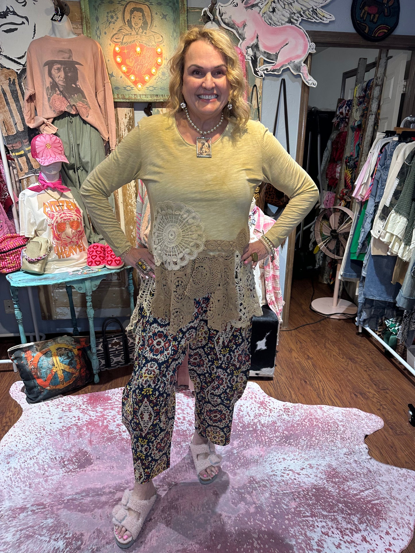 Linen Abstract Barrel Pants