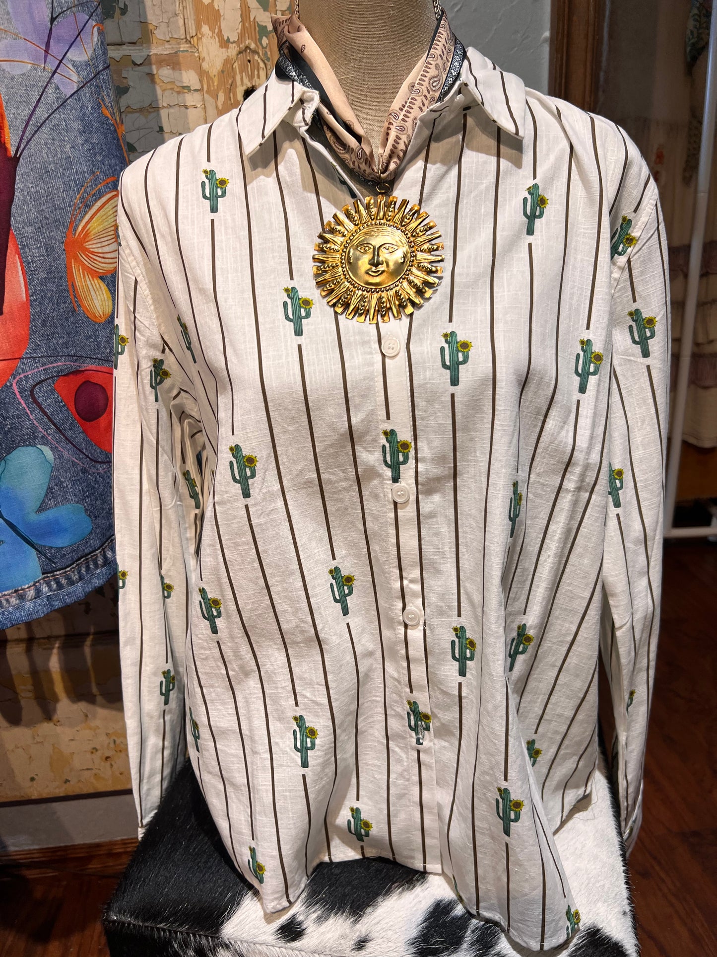 Cactus Button Up Top