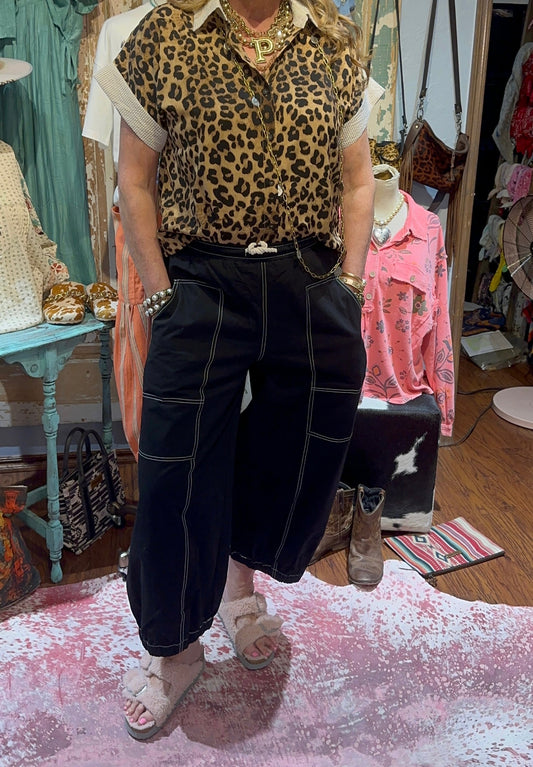 Black Balloon Shaped Cotton Pants