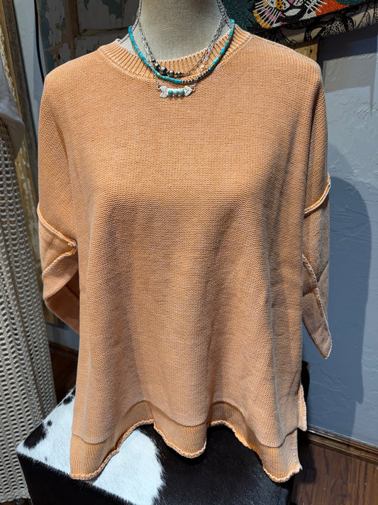 Easel Mineral Washed Knit Sweater Top Chai Latte