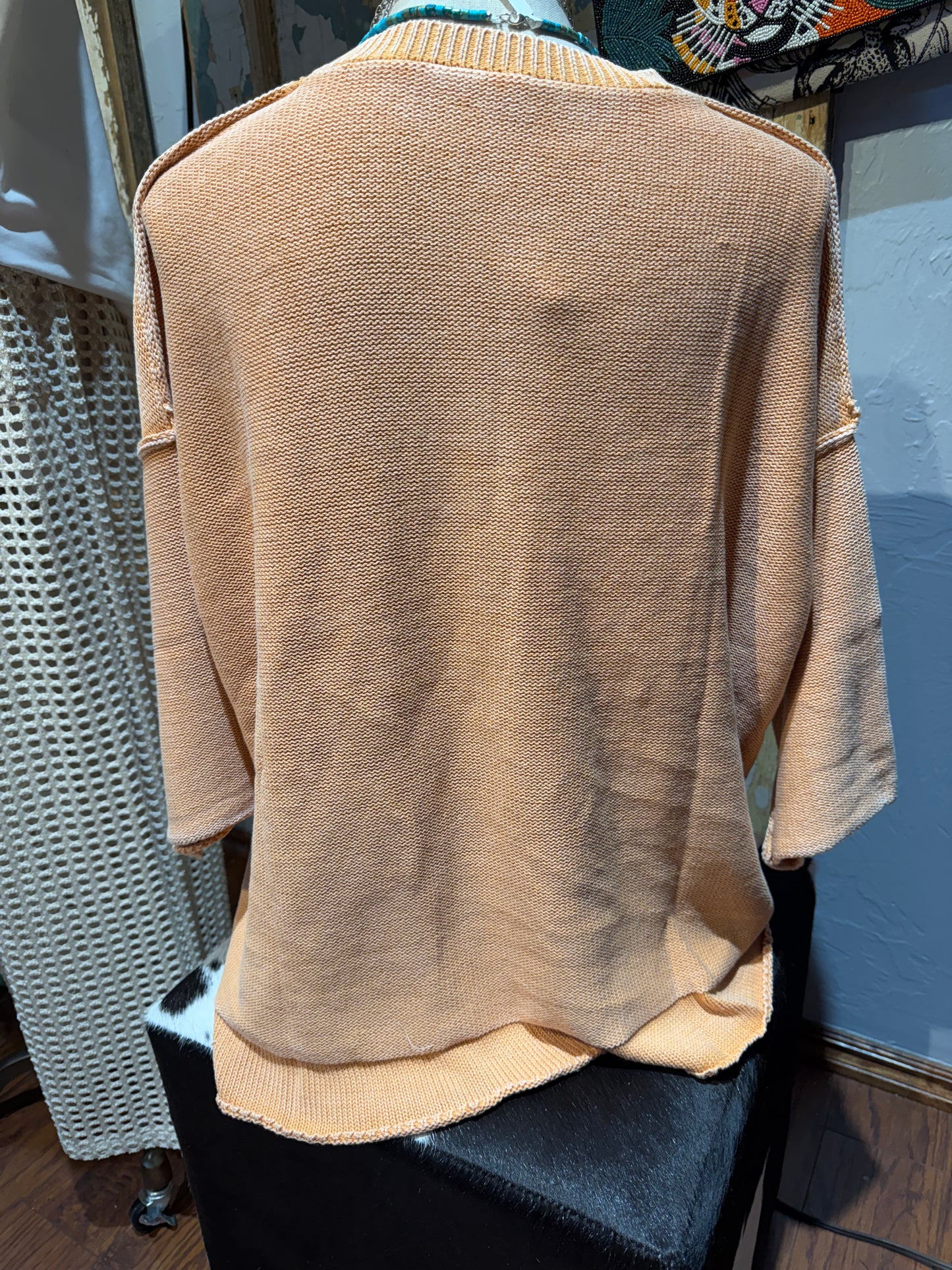 Easel Mineral Washed Knit Sweater Top Chai Latte