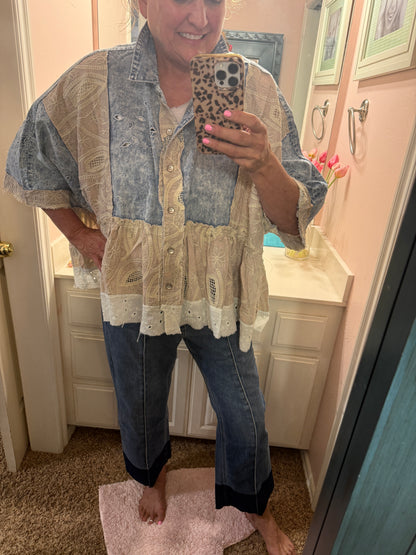 POL Denim Eyelet Shacket