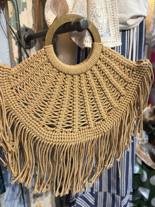 Brown Boho Fringe Macrame Bag