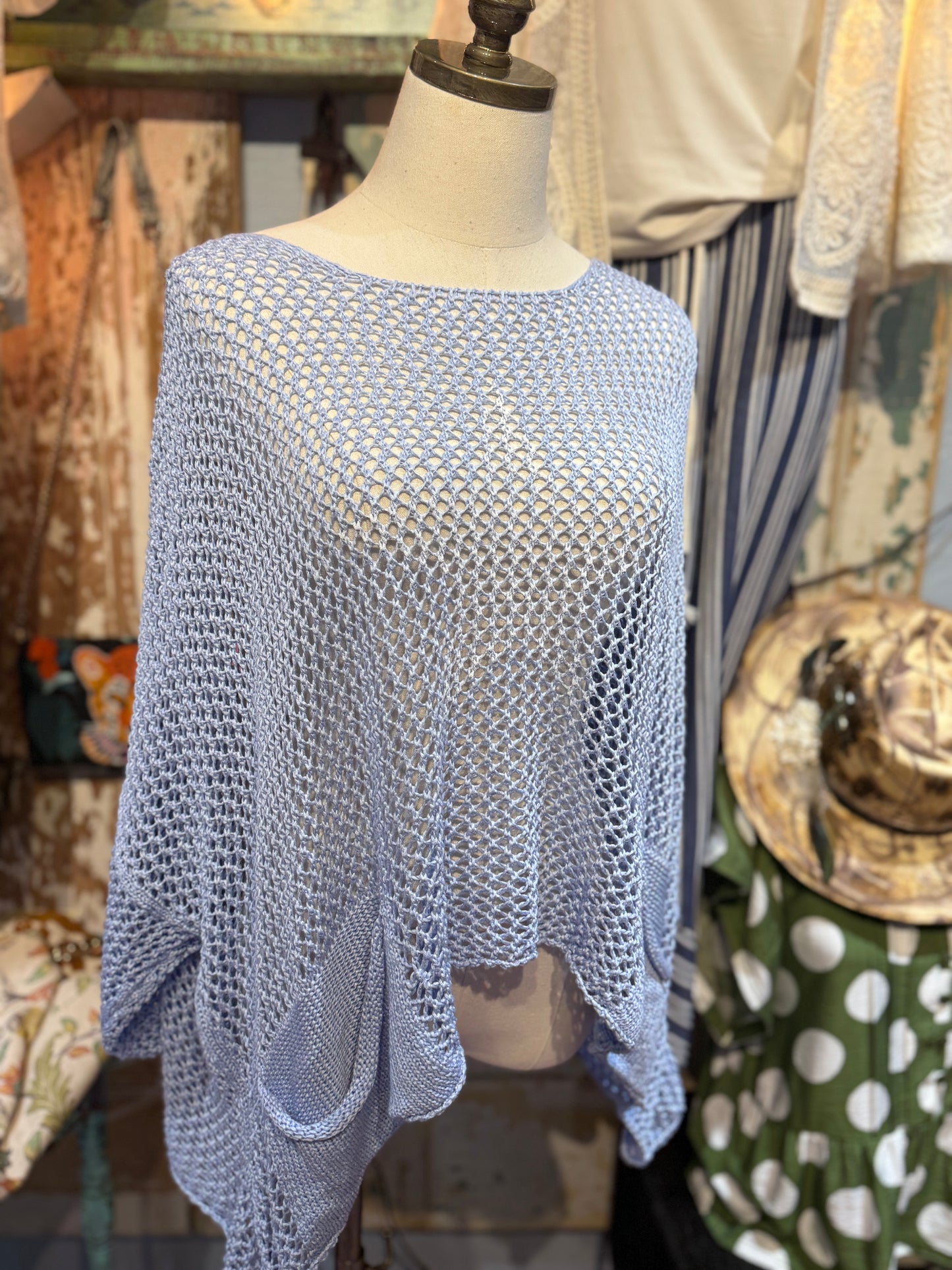 I Love Linen Blue Crochet Star Top