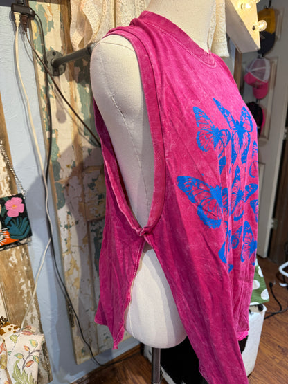 I Love Linen Pink and Blue Butterfly Tank