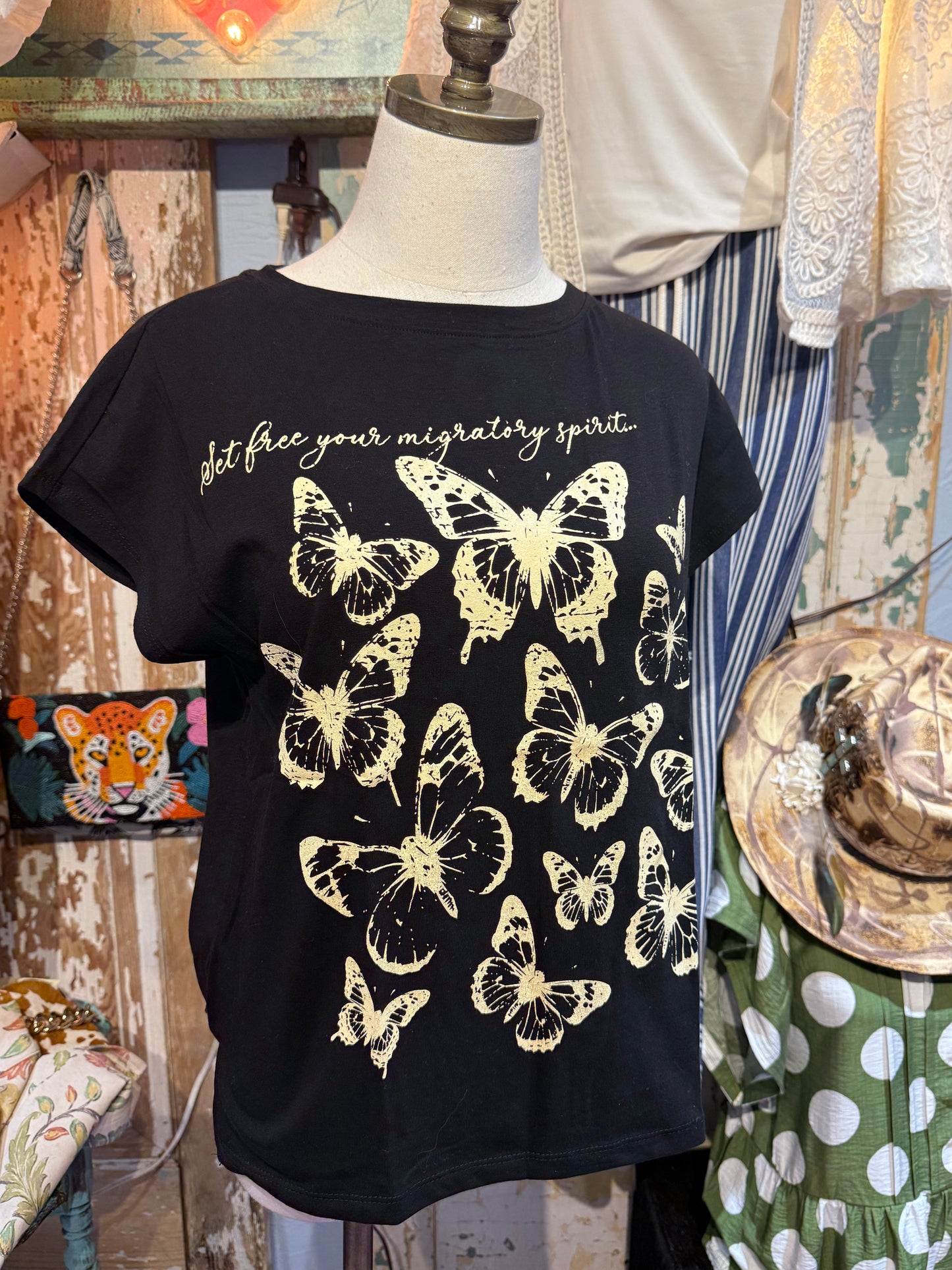 I Love Linen Black Butterfly Tee