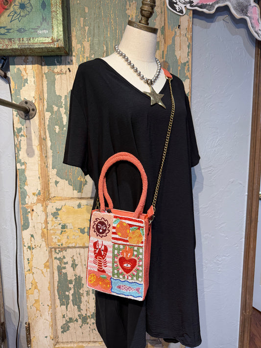 Sun and Sea Top Handle Beaded Bag
