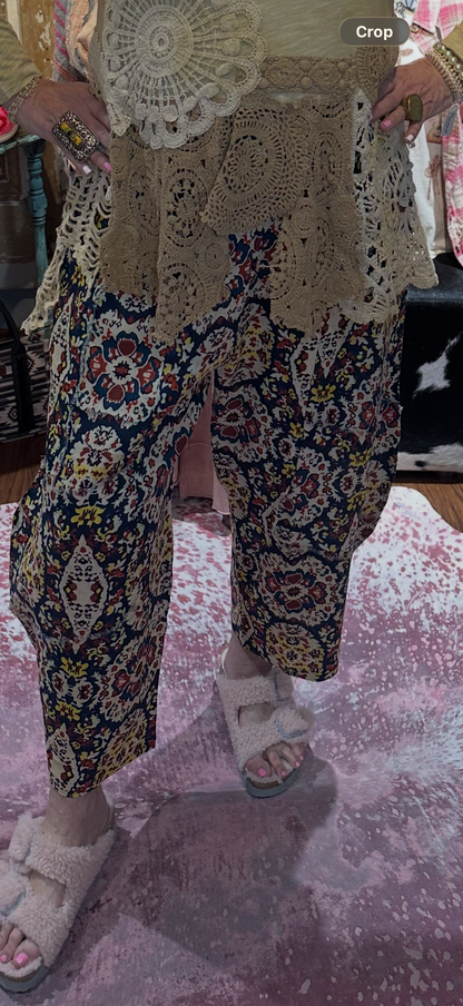 Linen Abstract Barrel Pants