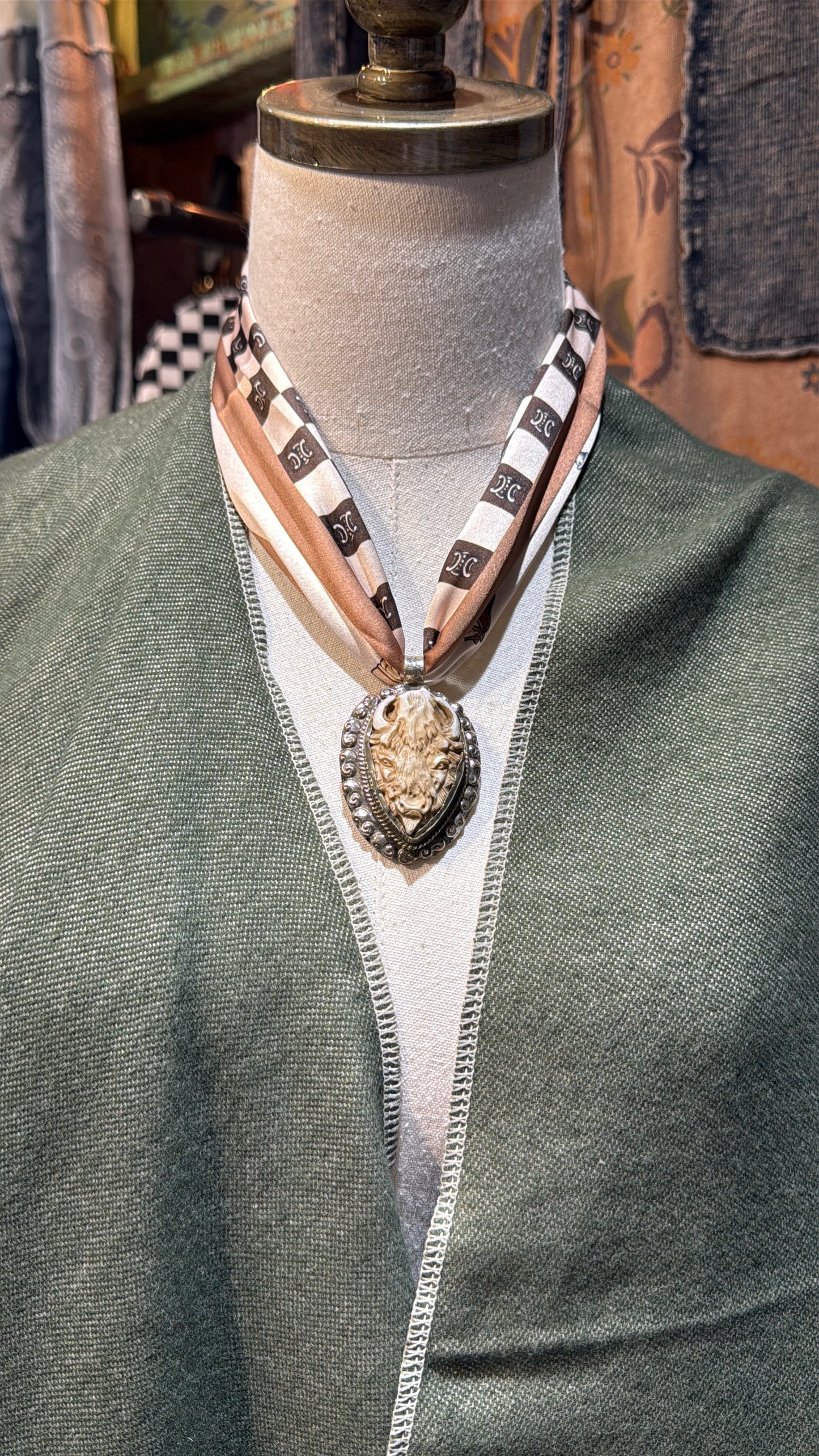 Tibetan Silver Vintage Buffalo Bone Pendant
