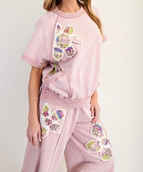 Pink Sweatsuit with Flowers Set
