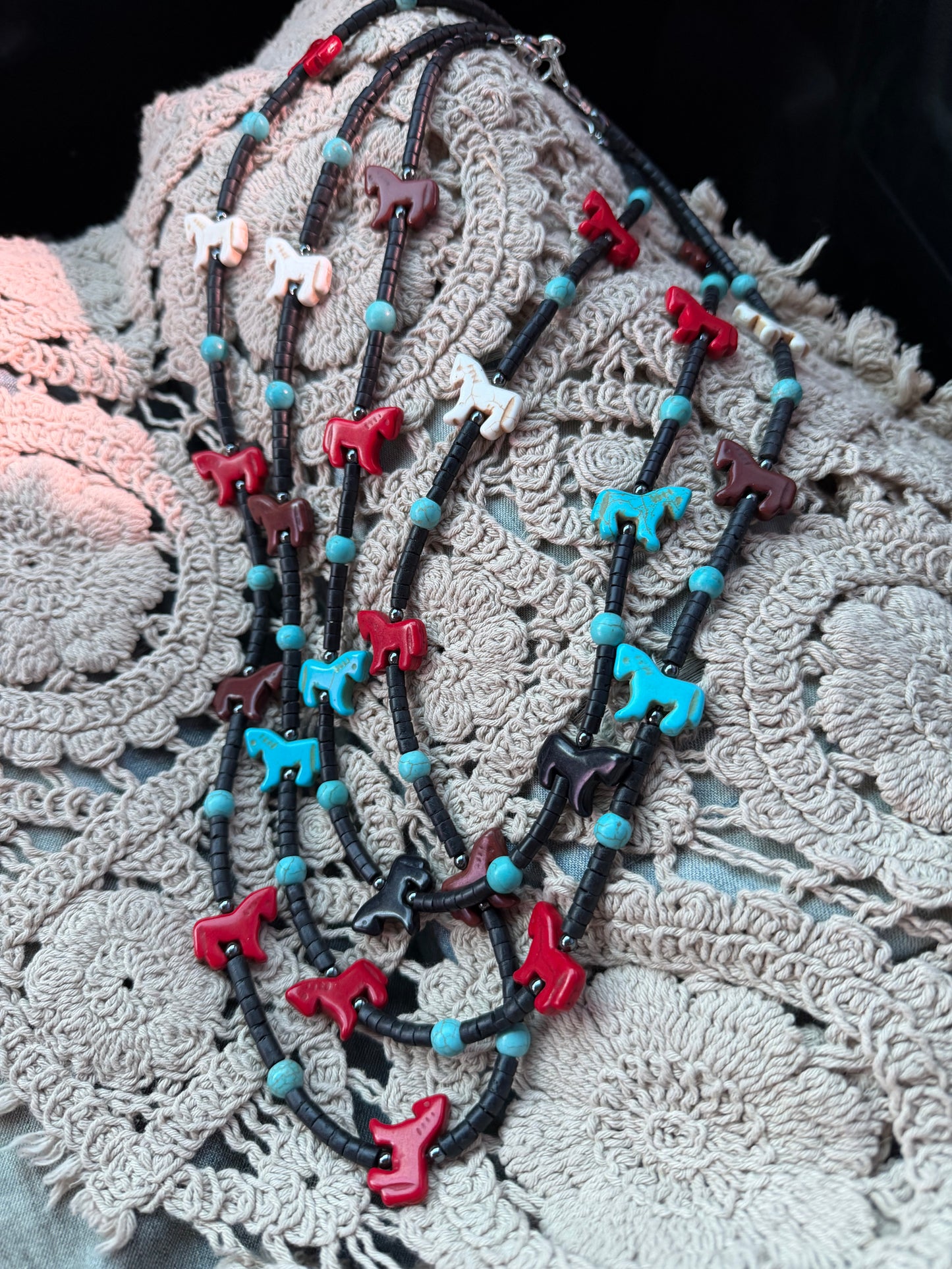 Handmade Howlite Horse Fetish Necklace
