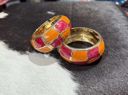 Pink and Orange Checkered Magnetic Hinge Bracelet