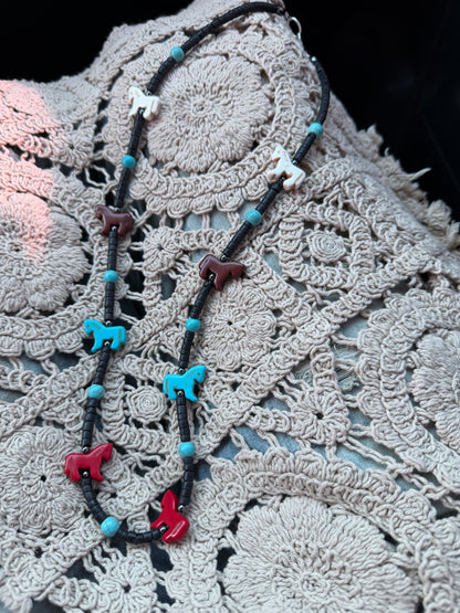 Handmade Howlite Horse Fetish Necklace