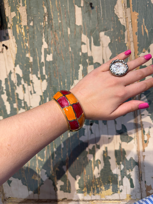 Pink and Orange Checkered Magnetic Hinge Bracelet
