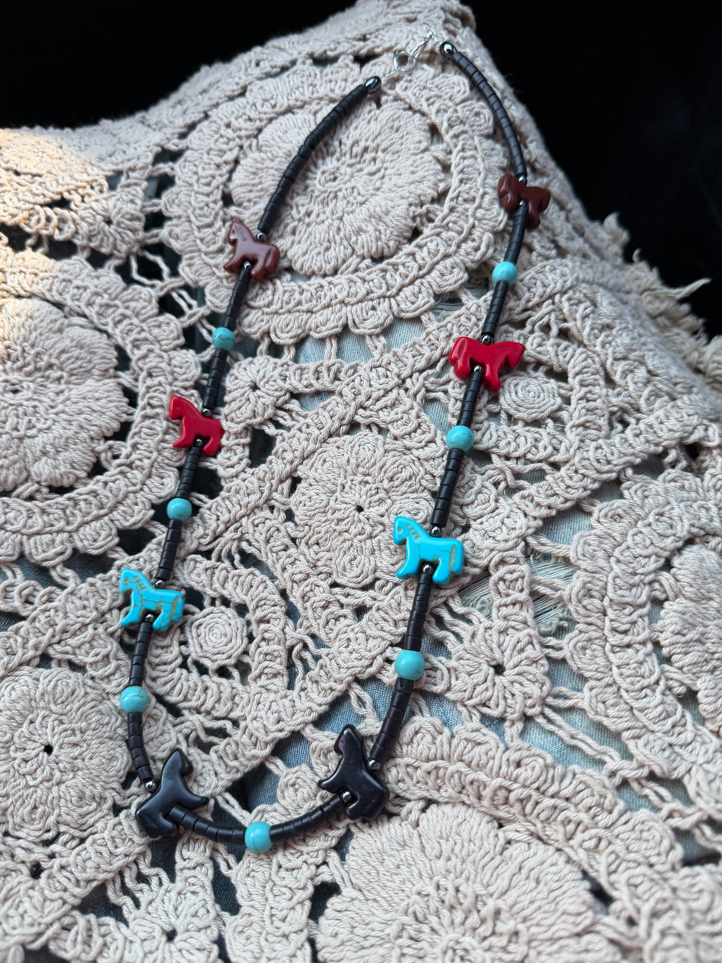 Handmade Howlite Horse Fetish Necklace