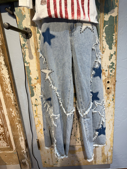 POL Star Studded Patchwork Jeans