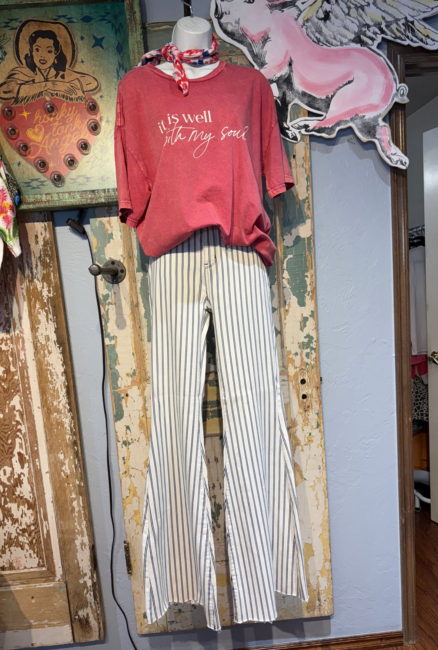 Judy Blue Blue Stripe Bellbottom Jeans
