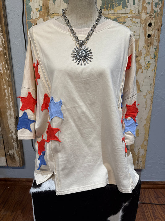 Easel 3/4 Sleeve Star Top Natural