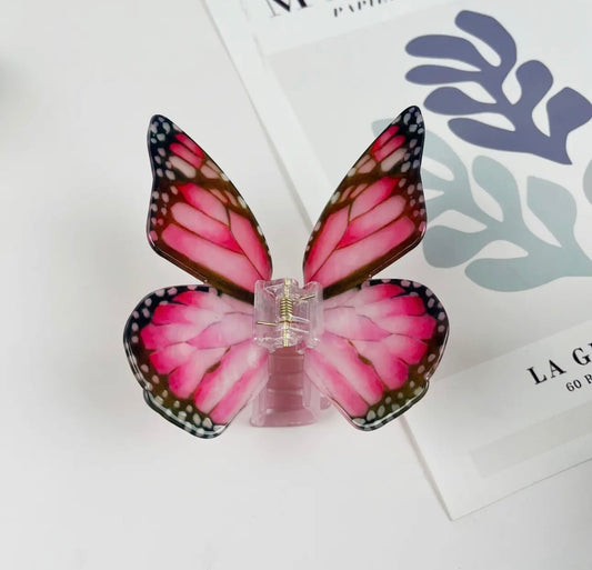 Acetate Large Butterfly Hair Clip Dark Pink