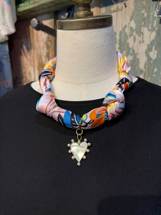 Handmade USA Tied Silky Wild Rags with Heart Pendant