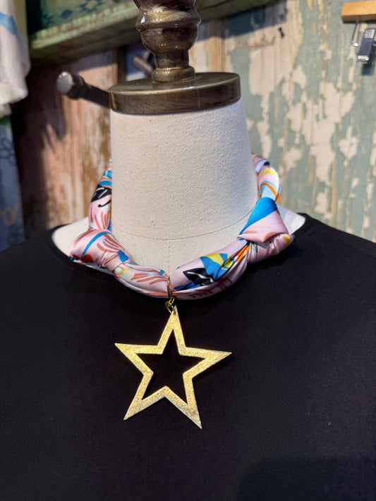 Handmade USA Tied Silky Wild Rags with Star Pendant
