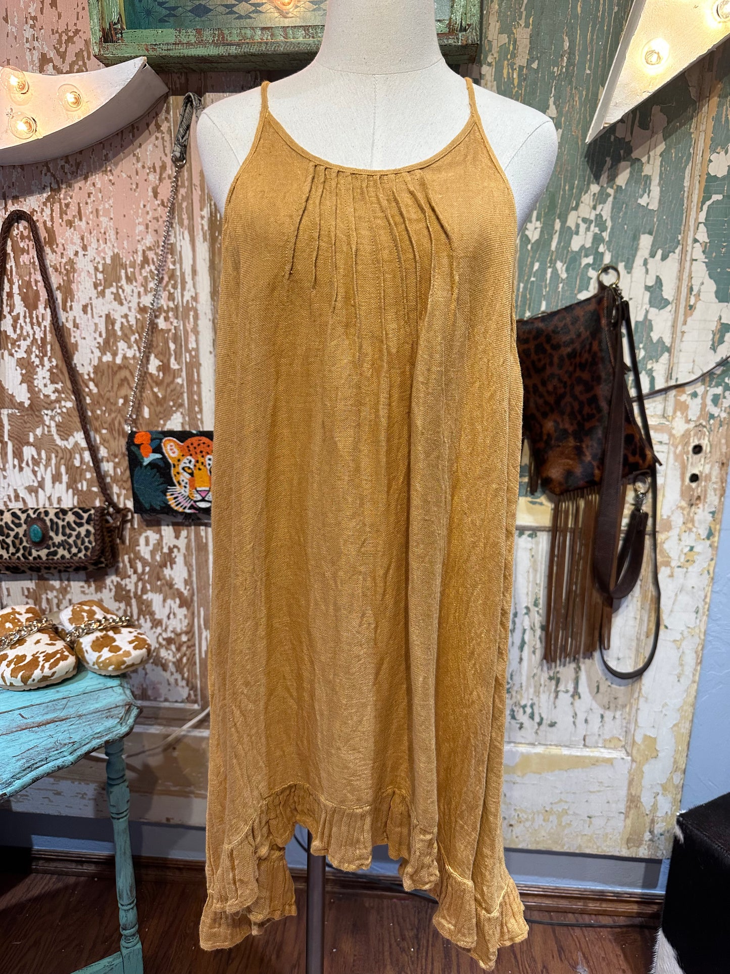 Linen Mustard Tank Dress
