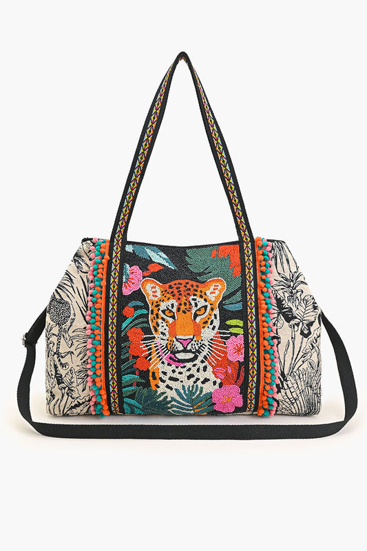 Tropical Leopard Beaded Tote