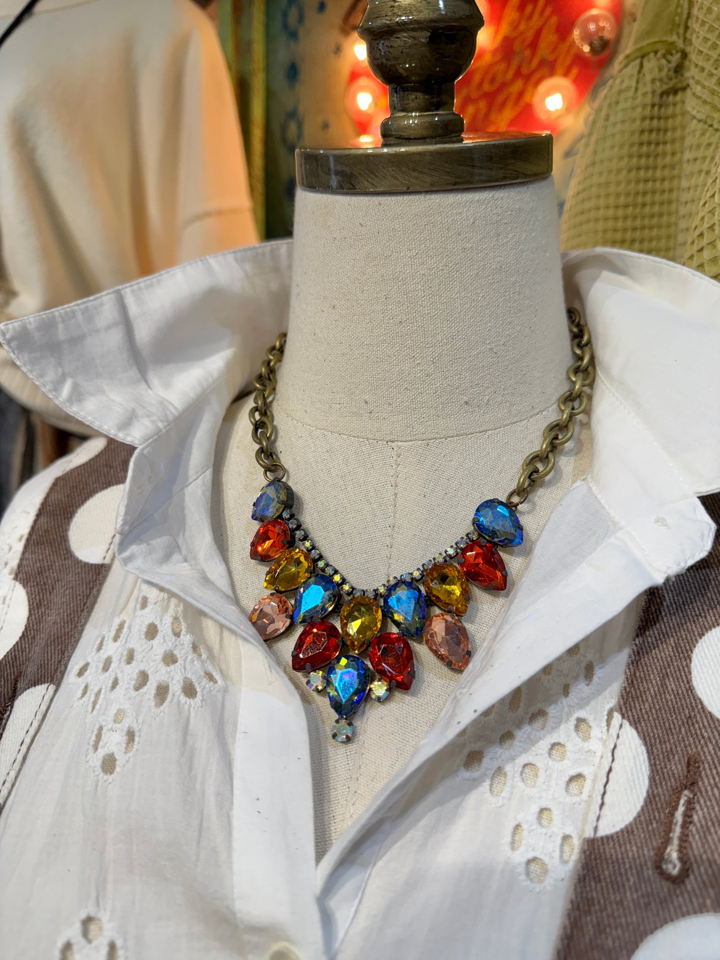 Gypsy South Warm Tone Multi Color Teardrop Necklace
