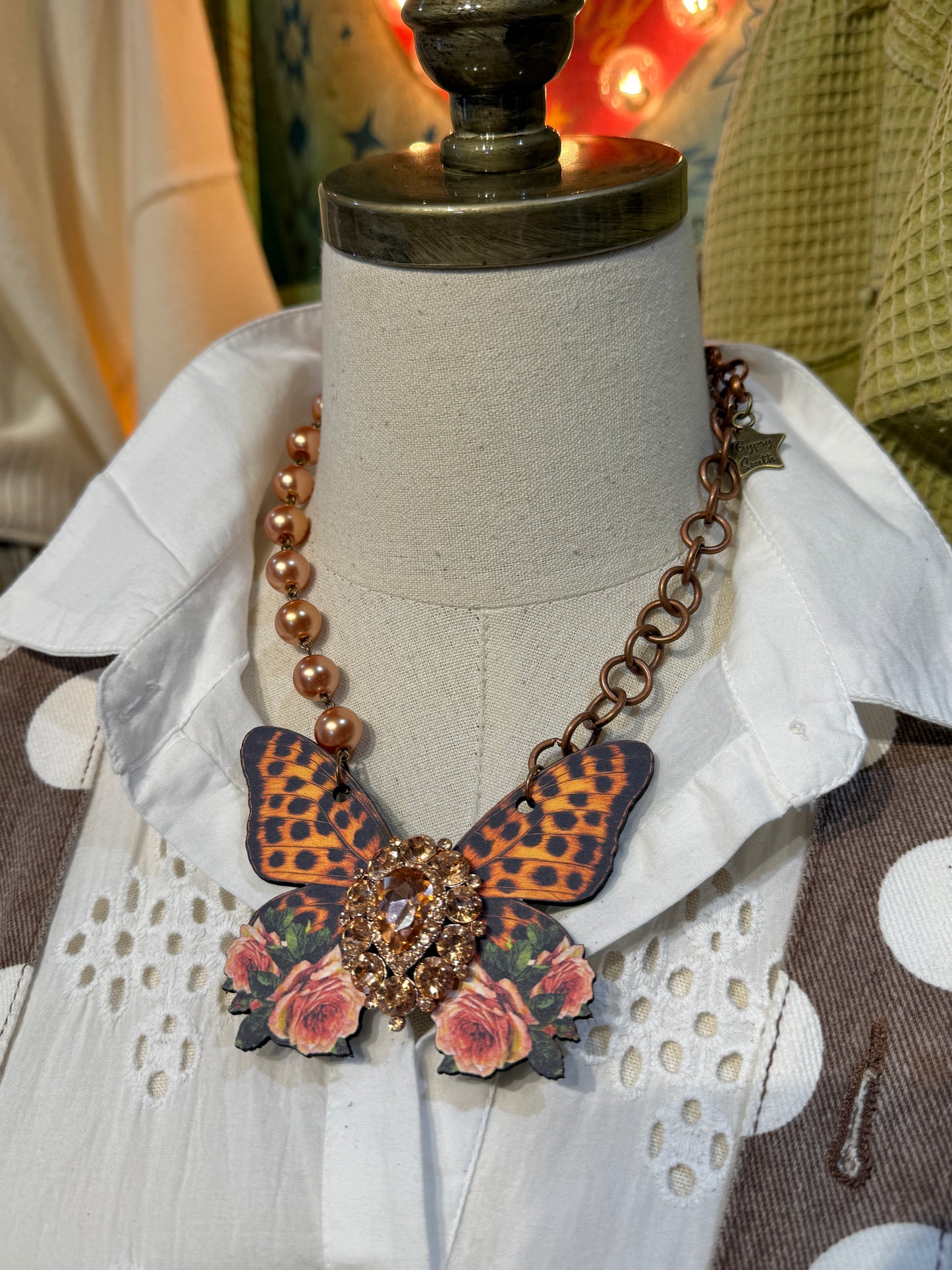 Gypsy South Peach Leopard Butterfly Necklace