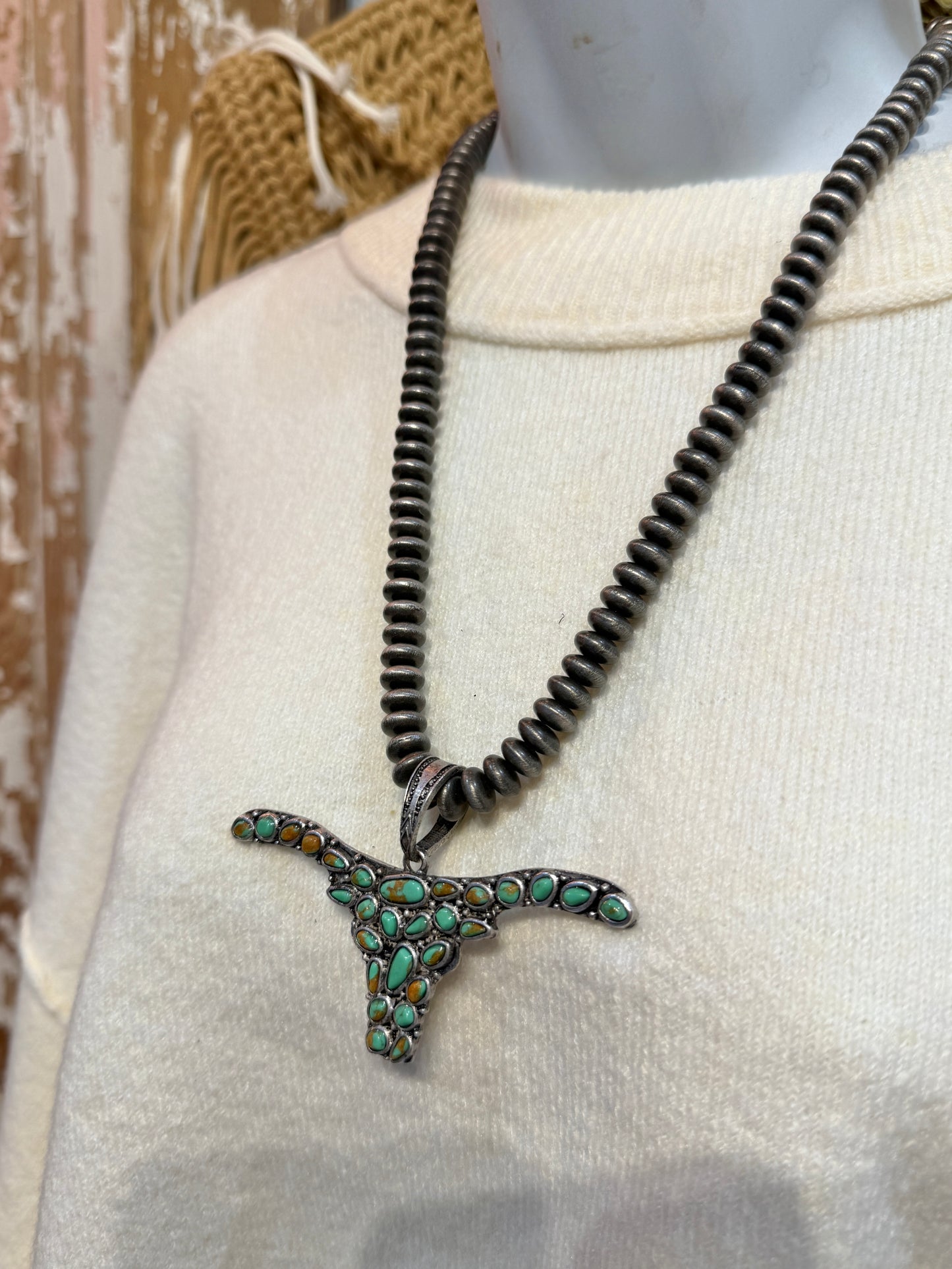Inspired Green Turquoise Longhorn Necklace