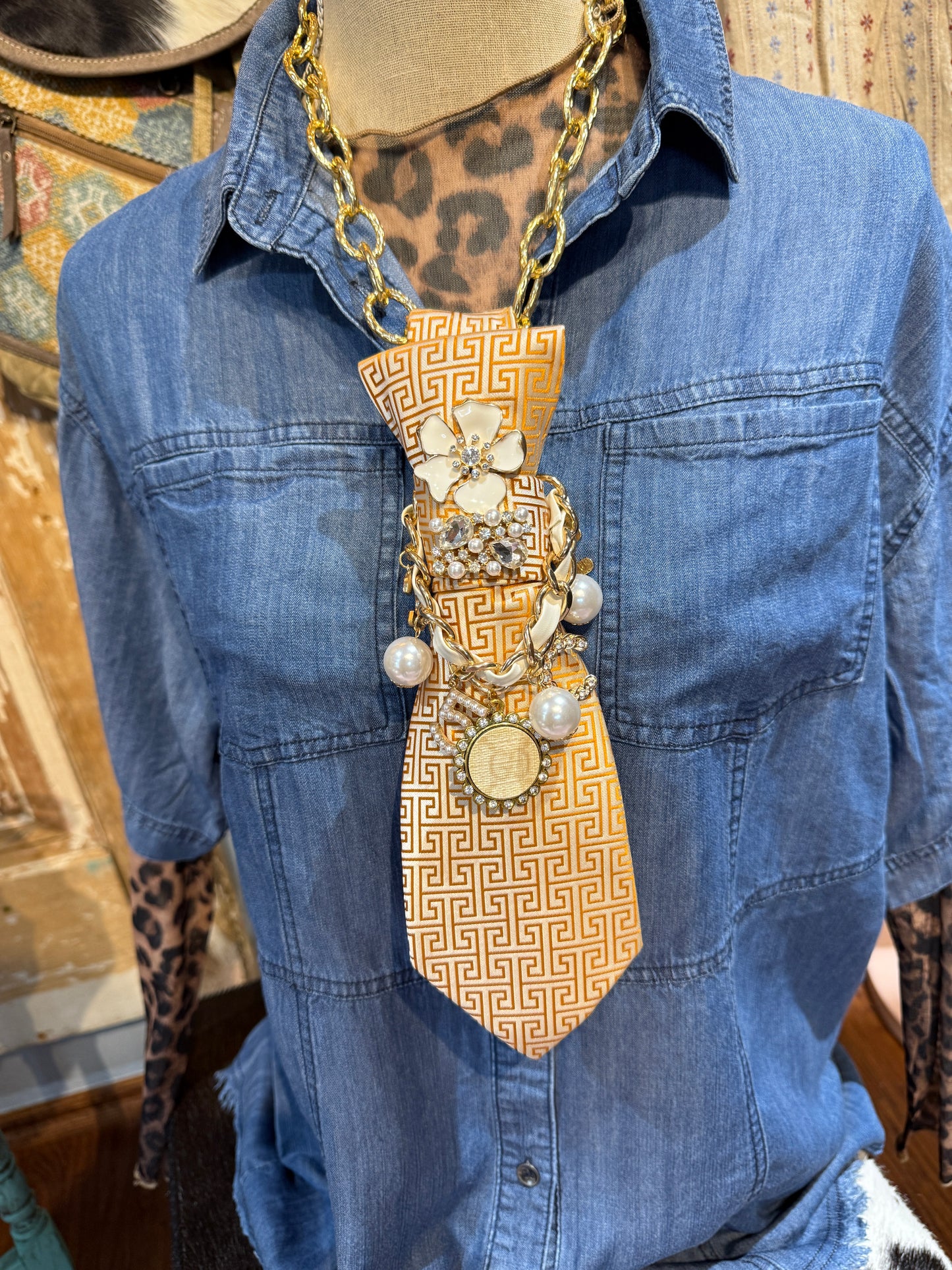 Handmade Tie with Jewels on Chain