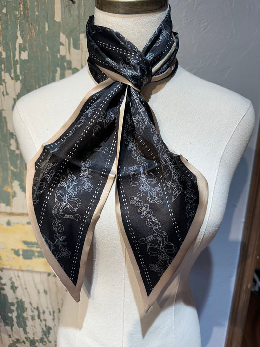 Black and Taupe Floral Twilly Scarf