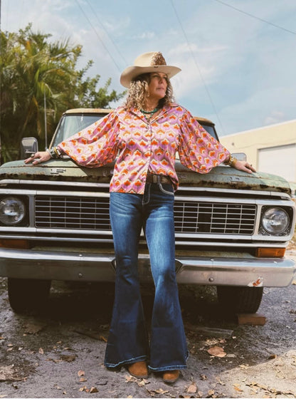 LB Purple Printed Button Up Blouse