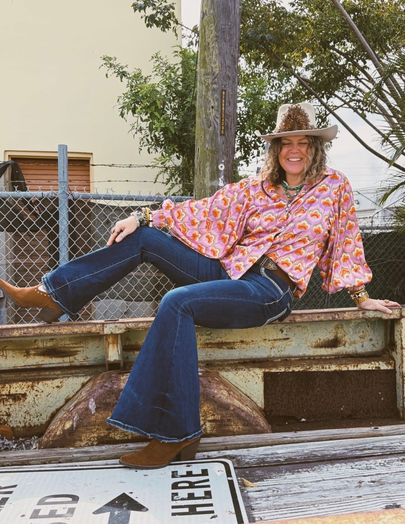 LB Purple Printed Button Up Blouse