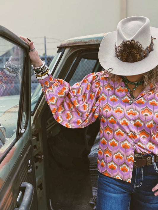 LB Purple Printed Button Up Blouse