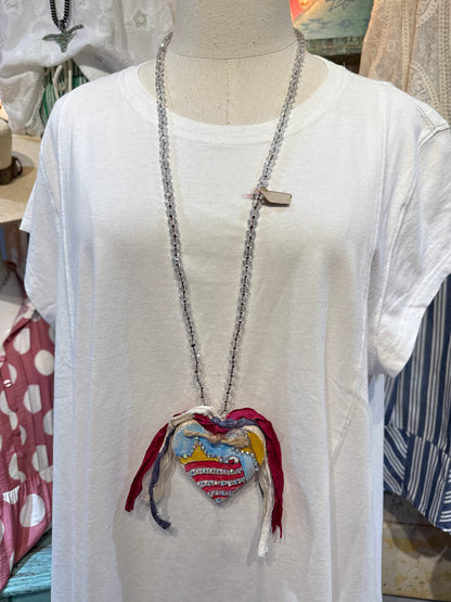 Flag Heart Tassel Necklace