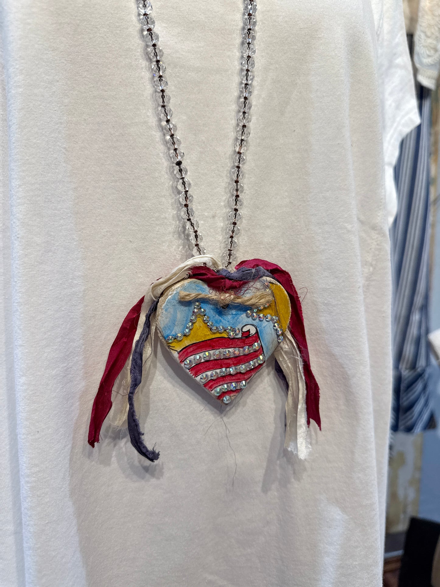 Flag Heart Tassel Necklace