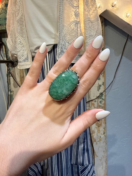 Emerald German Silver Adjustable Ring